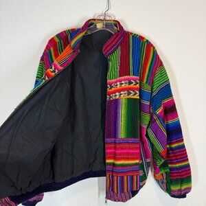 Vintage Patchwork Bomber Jacket 80s Boho Cotton Guatemala Festival Large